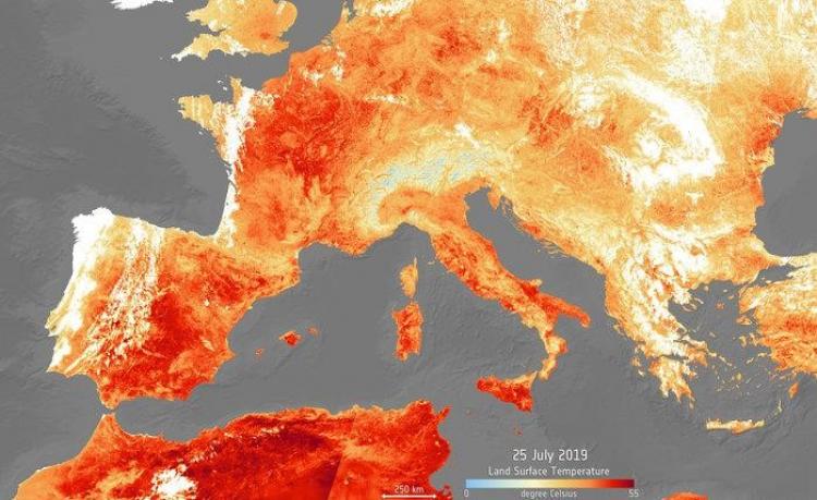 An extreme heatwave hit Europe in the summer of 2019 (Copernicus Sentinel).